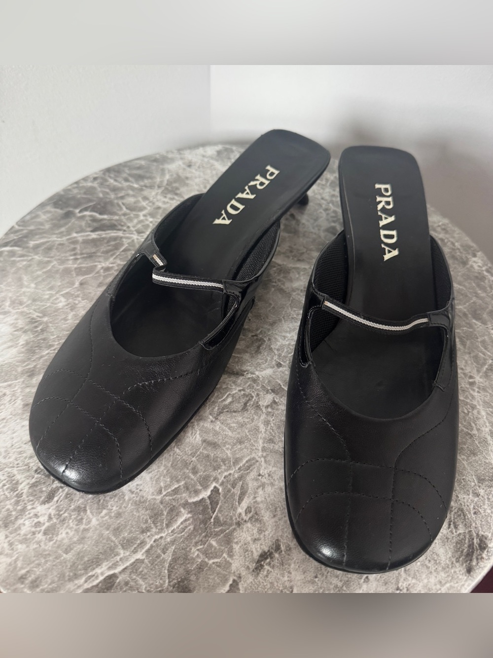 Rare Vintage Prada Black Leather Mule Kitten Heels - Picture 14 of 14